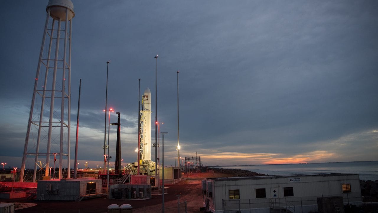 The Antares spacecraft standing ready for its launch. Image credit: Twitter 
