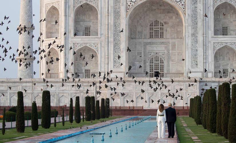 US President Donald Trump with First Lady Melania Trump at the Taj Mahal. AP
