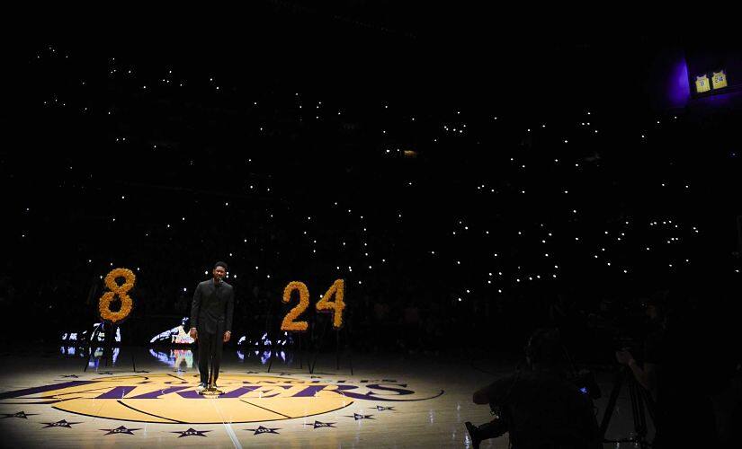 Singer Usher performs during a memorial for Kobe Bryant, prior to an NBA basketball game between the Los Angeles Lakers and the Portland Trail Blazers in Los Angeles, Friday, Jan. 31, 2020. (AP Photo/Kelvin Kuo)