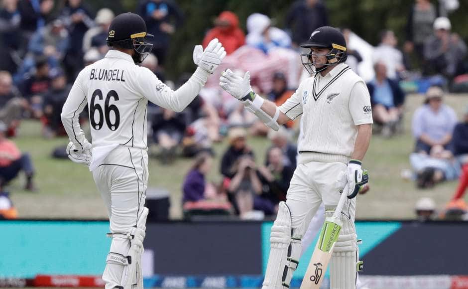 Openers Tom Blundell and Tom Latham built a 103-run stand with both the batsmen scoring fifties. AP 