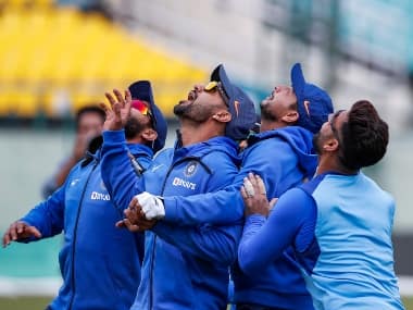 India cricketers train ahead of the first India vs South Africa ODI in Dharamsala. AP 