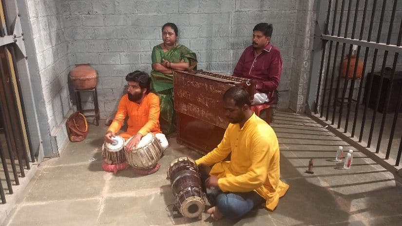 Musicians playing their part during the shoot of the lavani video that attempts to sensitise people towards addressing complaints around issues such as domestic abuse. Image courtesy Bhushan Korgaonkar