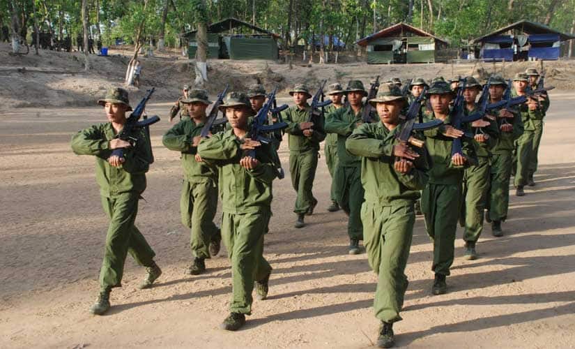Recruits at Revolutionary Peoples’ Front People's Liberation Army military training camp somewhere along Indo-Myanmar border. Image courtesy Bona Meisnam