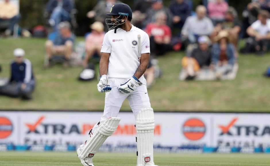 Hanuma Vihari was the first to depart on Day three after he was caught behind by keeper BJ Watling off Tim Southee’s delivery. AP 