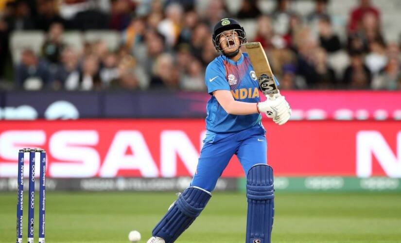 India’s Shafali Verma reacts during the ICC Women’s T20 World Cup final between India and Australia, in Melbourne, Australia. AP