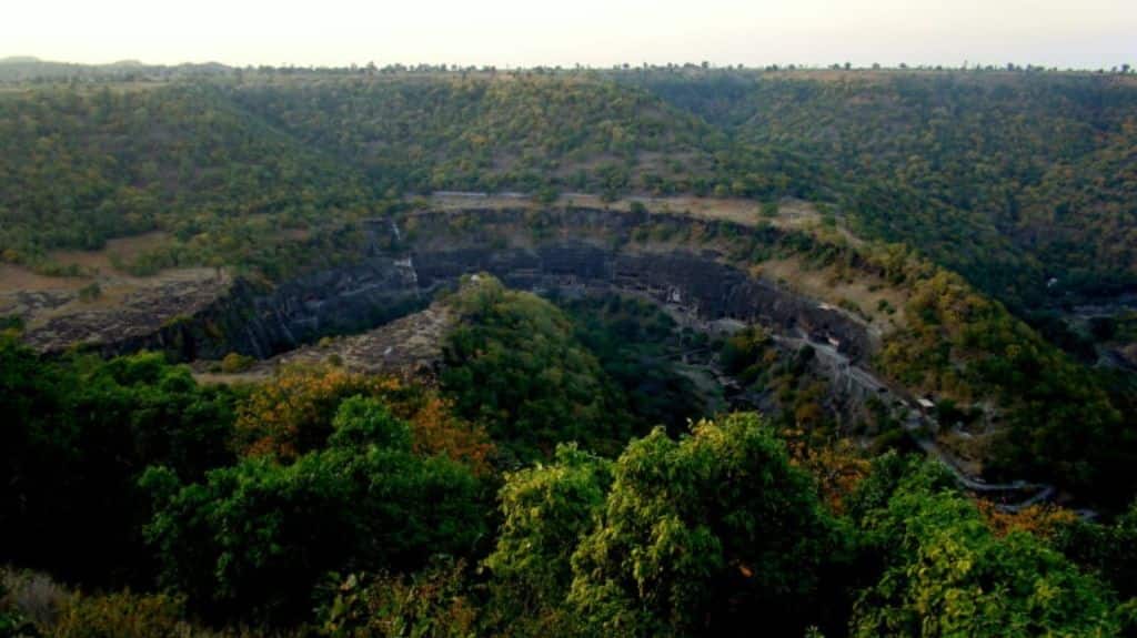 Ajanta caves in the western state of Maharashtra are carved in basalt rock on the banks of the Waghur (Tiger) river. They are surrounded by ravines covered in deciduous forest and dotted with small villages. Photo by Kulbhushansingh Suryawanshi.
