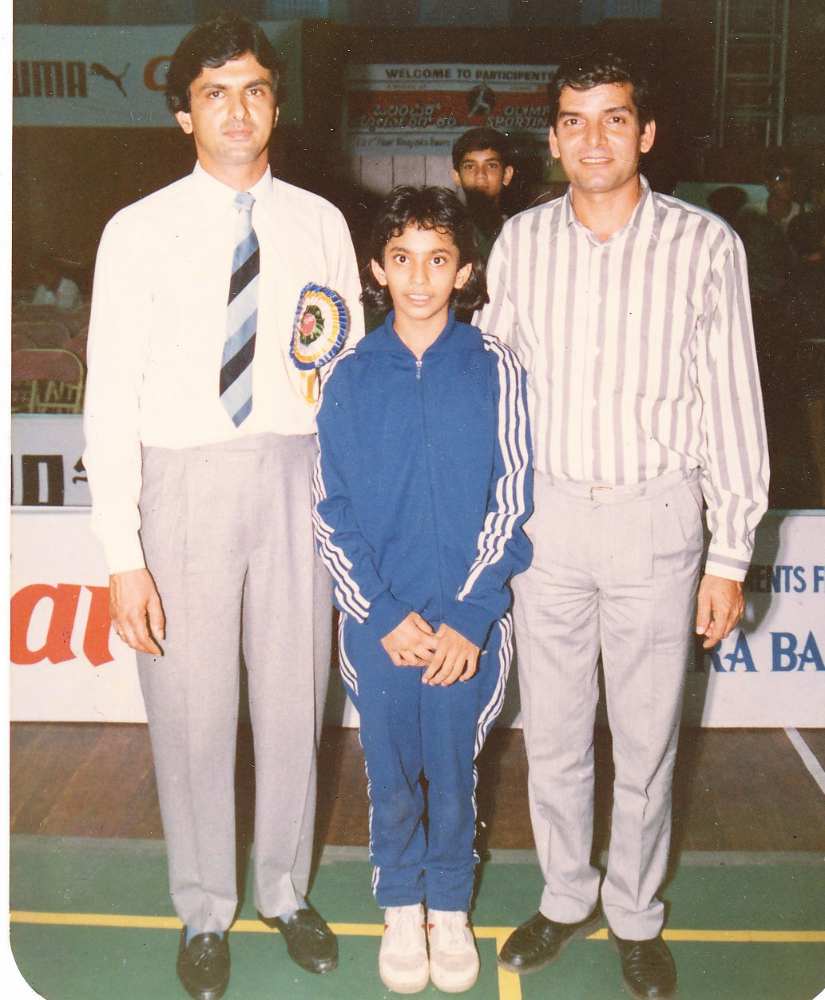 A 11-year-old Aparna Popat flanked by Prakash Padukone and 