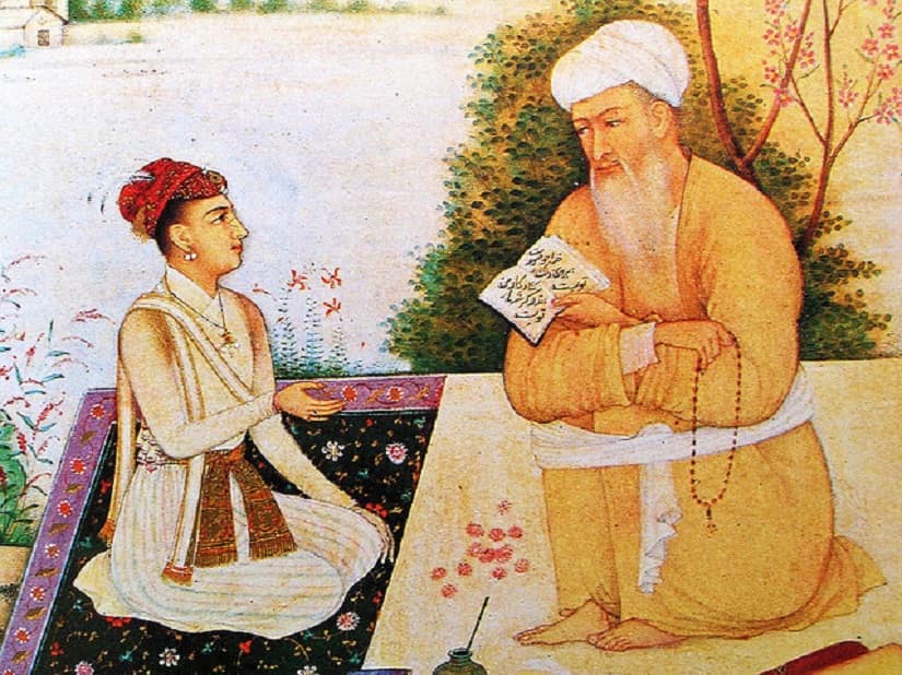 Dara Shikoh (left) and his teacher Mian Mir. Image via Wikimedia Commons.