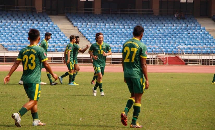 I-League second division club Garhwal FC's players during a football match. Image: Twitter/@GarhwalFC