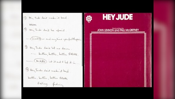 Paul McCartney's handwritten lyrics to The Beatles' hit song 'Hey Jude' sold in an online bid for $910,000