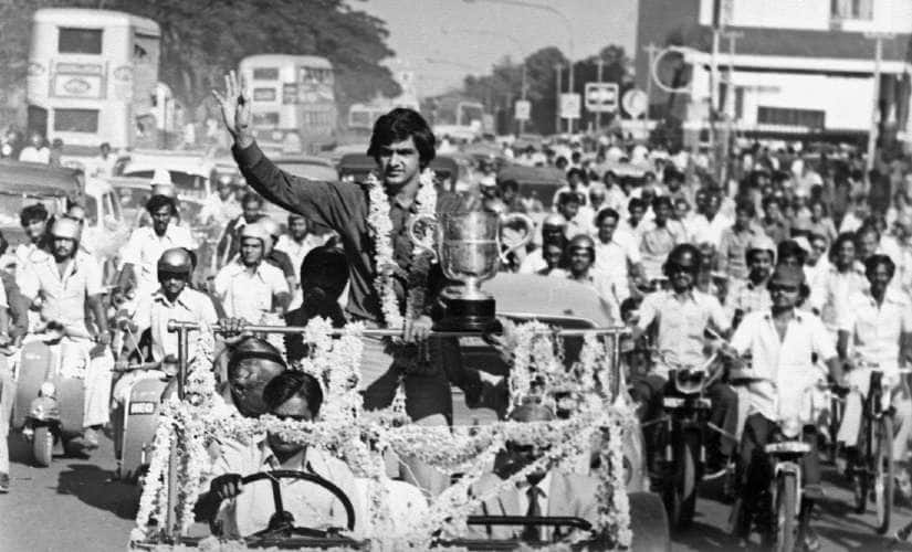 Prakash Padukone at the ticker-tape parade in Bangalore after his 1980 All-England win.