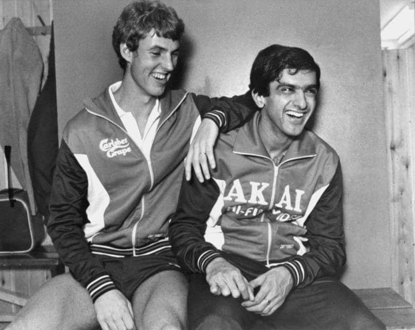 Prakash (right) with his friend, training partner and opponent Morten Frost. 