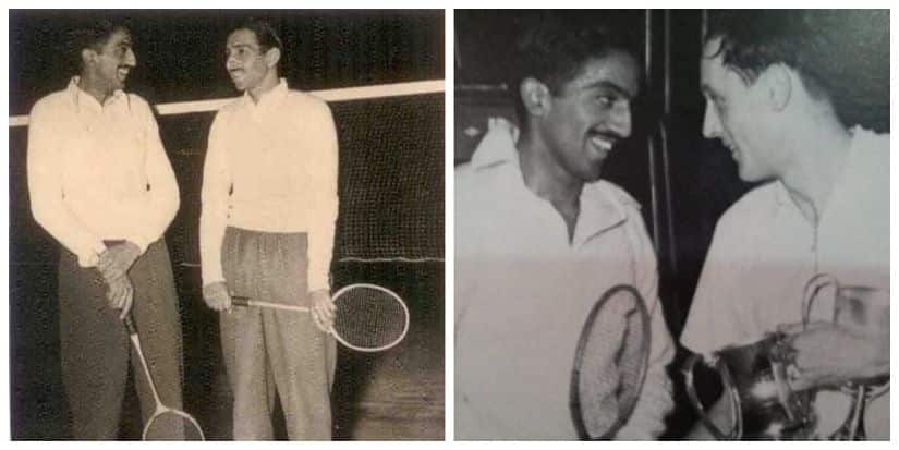 Left picture: Prakash Nath and Devinder Mohan at the All England in 1947. Image procured by Shirish Nadkarni. Right: Nath and Conny Jepsen after their All-England final. Images procured by Shirish Nadkarni.