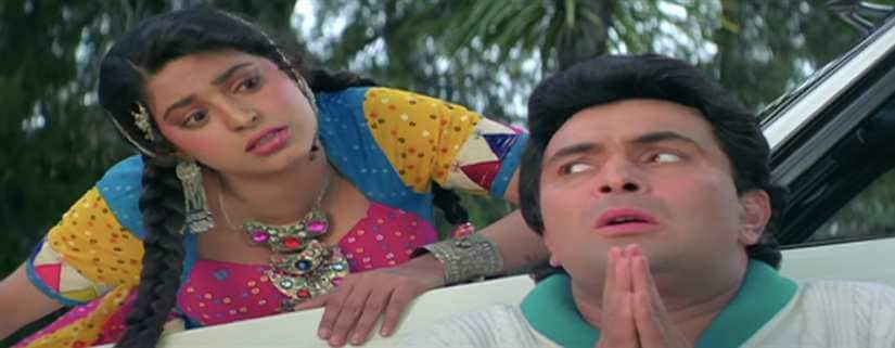 Juhi Chawla and Rishi Kapoor in a still from Bol Radha Bol. Image from YouTube