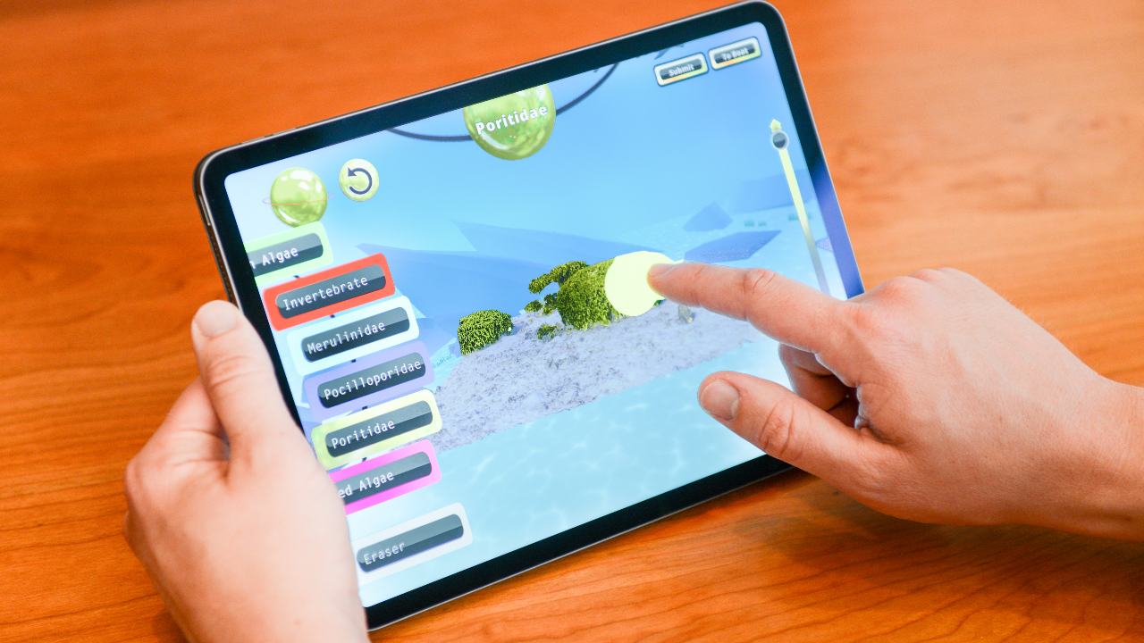 A player classifying real NASA imagery of coral in the NeMO-Net game on a tablet from the comfort of home. Credits: NASA/Ames Research Center/Ved Chirayath
