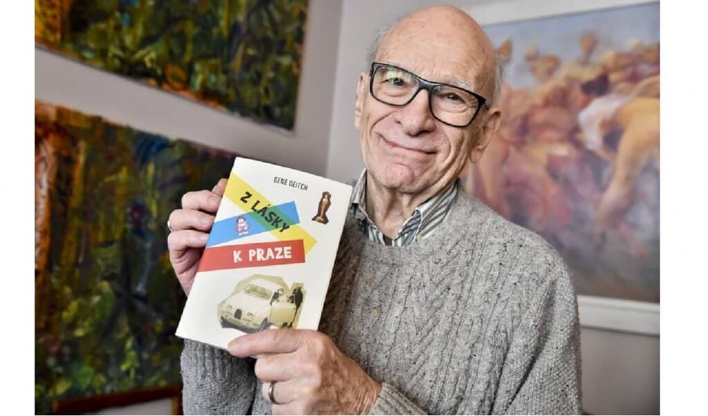 In this February 20, 2018 file photo the American director and animated film producer Gene Deitch poses for the photographer with his book of memories ‘For the Love of Prague’ in Prague, Czech Republic. Deitch, living in Prague with his Czech wife, animator and producer Zdenka Najmanova, has died at the age of 95 years. Deitch directed Czechoslovak-American animated film ‘Munro’ that won an Oscar for the Best Animated Short Film in 1961. (Vit Simanek/CTK via AP)