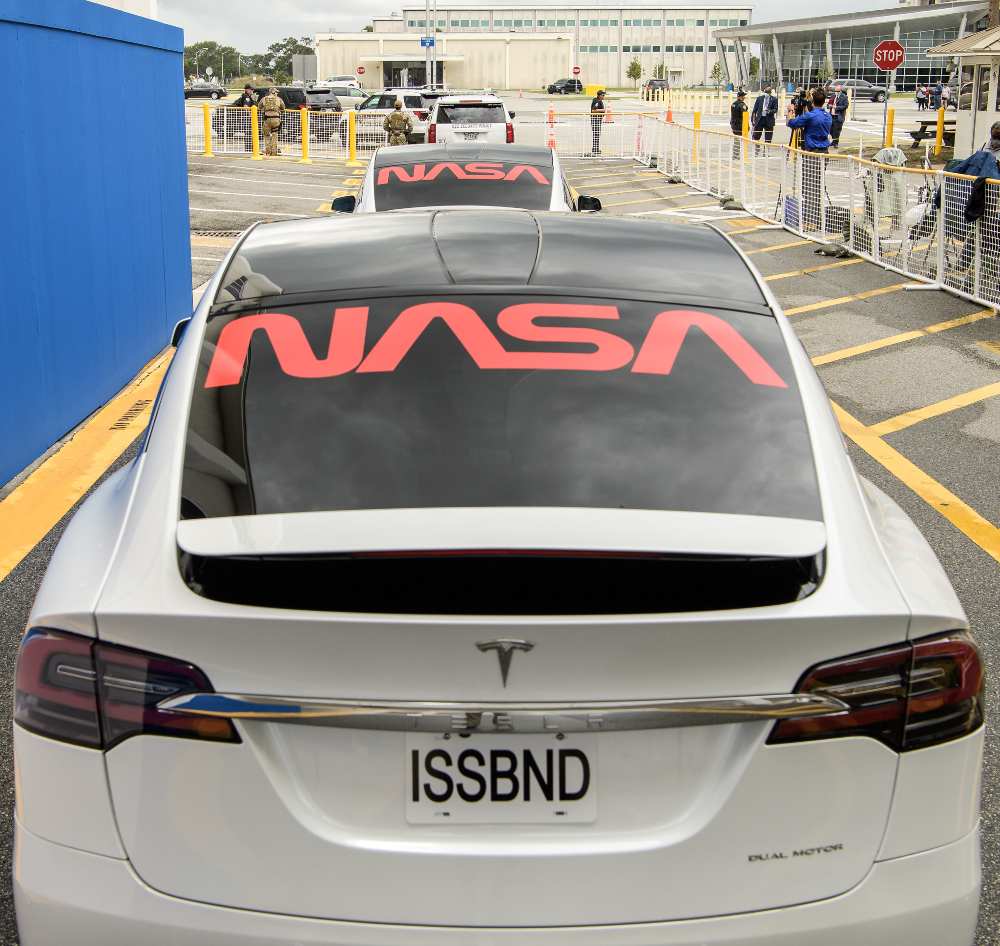 The Tesla Model X sports cars that was used to transport the astronauts to the Launch pad 39A. 