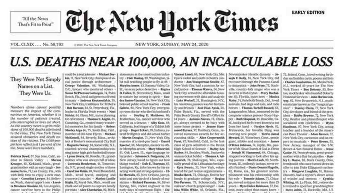 The New York Times devotes entire front page to 1,000 COVID-19 victims: The project behind long, solemn list of people