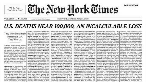 The New York Times devotes entire front page to 1,000 COVID-19 victims: The  project behind long, solemn list of people – Firstpost