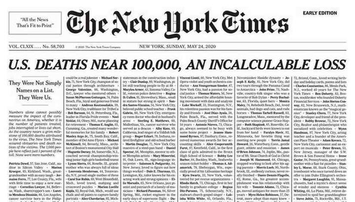 The New York Times devotes entire front page to 1,000 COVID-19 victims: The project behind long, solemn list of people