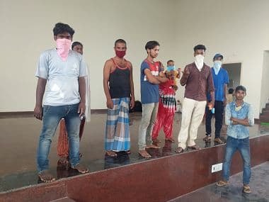 A group of 14 labourers from Jharkhand at a labour camp after being evicted by their landlord. Firstpost/Mohit M Rao