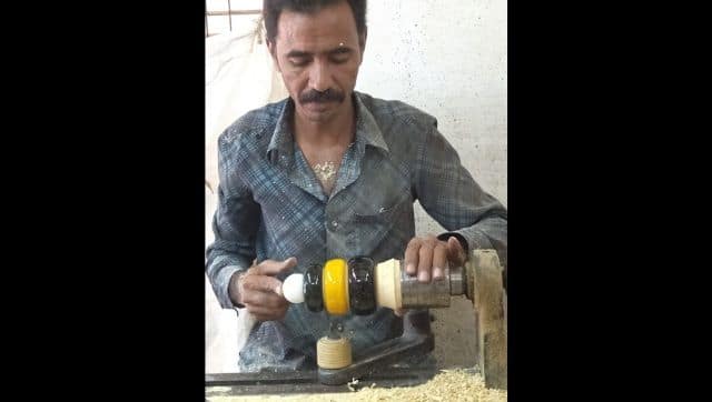 Channapatna artisan Syed Hameed at work