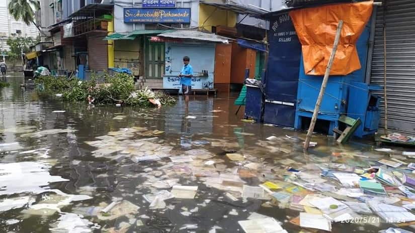 Water entered closed outlets of booksellers, publishers, damaging printed books and pages ready for binding.