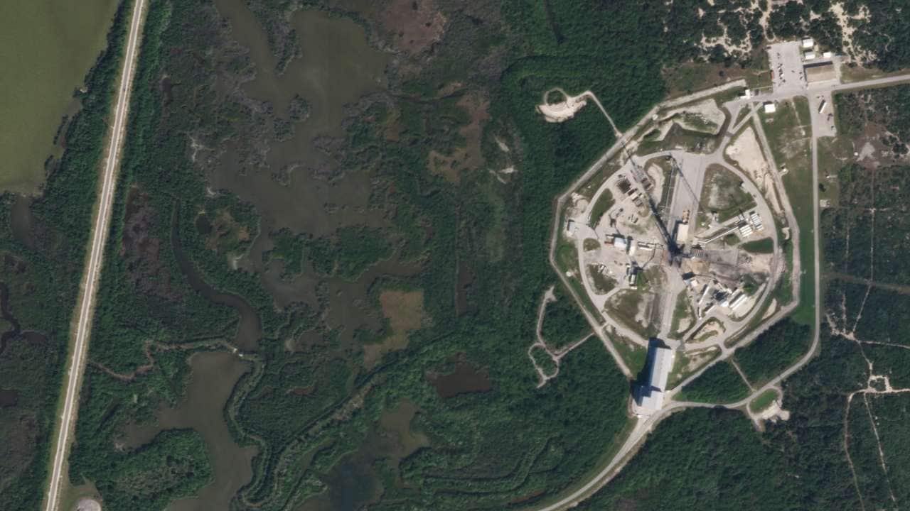pace Launch Complex 40 at Kennedy Space Center, with a Falcon 9 on the pad. Image credit: Planet Labs Inc. 
