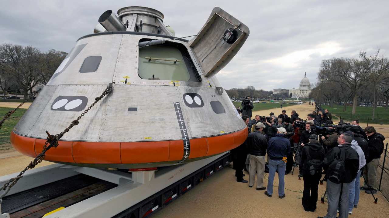 A photo provided by NASA shows a mock-up of the Orion Crew Module during a news conference on the National Mall in Washington, March 30, 2009. In 2009, NASA started giving money to companies to start development on capsules that could carry astronauts to orbit. (Paul E. Alers/NASA via The New York Times) -- EDITORIAL USE ONLY --