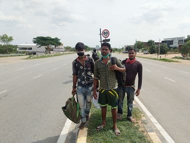 Rajesh Chouhan and his friends who decided to walk to UP post-eviction. Firstpost/Mohit M Rao