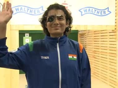 Yashaswini Deswal of India shot 243.6 to claim the top spot in 10m air pistol event. Image credit: Twitter/@ParveenKaswan