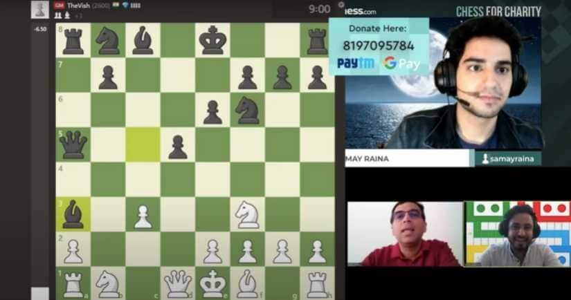 Samay Raina, Viswanathan Anand and Abish Matthew play online chess to raise funds. YouTube