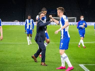 Hertha Berlin boss Bruno Labbadia during a Bundesliga match. Image credits @HerthaBSC_EN
