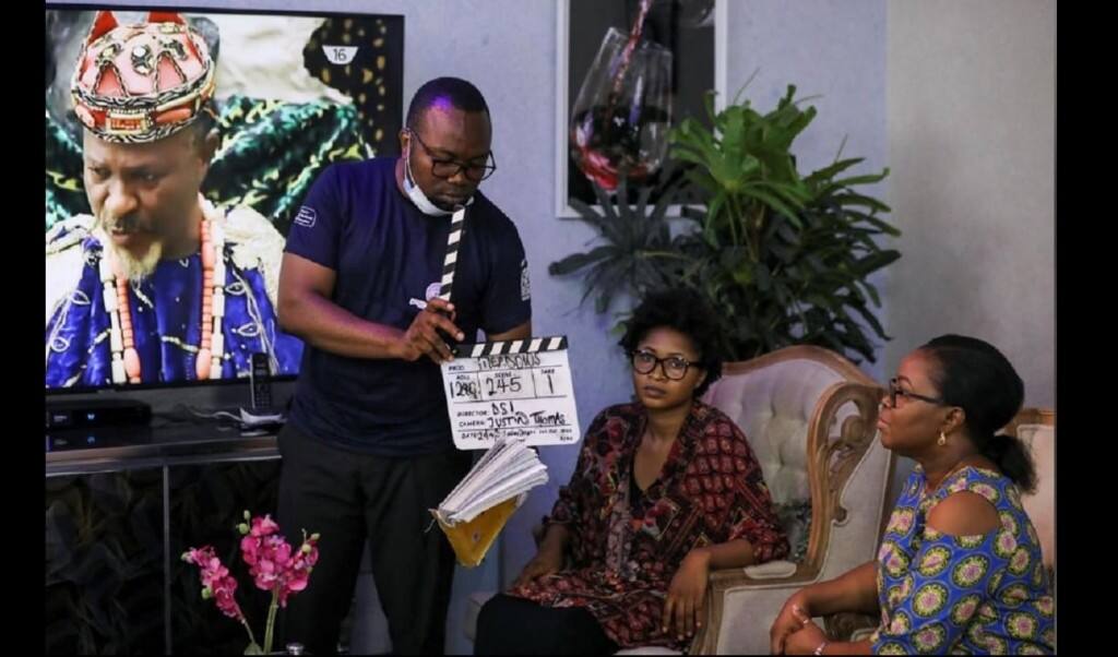 The cast and crew of Meadows are seen on set during production of the series, following the relaxation of lockdown, amid the coronavirus disease (COVID-19) outbreak in Abuja, Nigeria May 20, 2020. REUTERS/Afolabi Sotunde