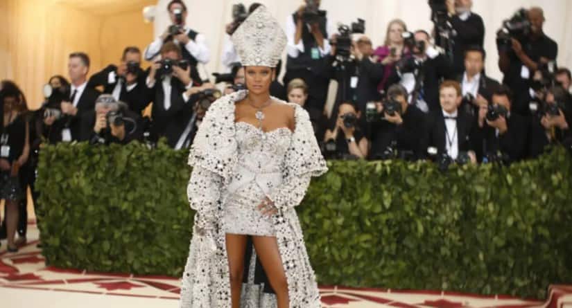 Rihanna in a custom John Galliano outfit. Image by Reuters
