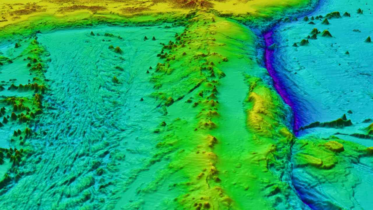 A geomorphology map of the pacific ocean seabed. Image: Seabed2030/Gebco