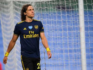 Arsenal's David Luiz leaves the field after getting a red card during the Premier League match against Manchester City. AP