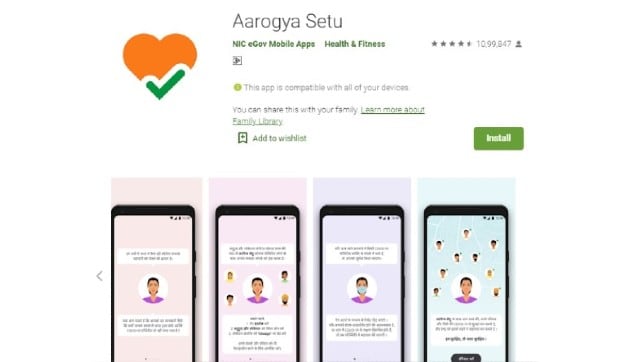 A screenshot of the Aarogya Setu app listed on the Google Play Store. As per the service, the app has been downloaded more than 10 crore times. Image Courtesy: Google Play Store