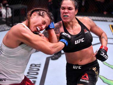 Amanda Nunes (R) in action against Felicia Spencer at UFC 250 in Las Vegas. Image:Twitter/UFC
