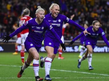 Chelsea lift their third WSL title after the FA's latest decision, and are now tied with Arsenal for most championship wins. Image credit: Twitter/@ChelseaFCW