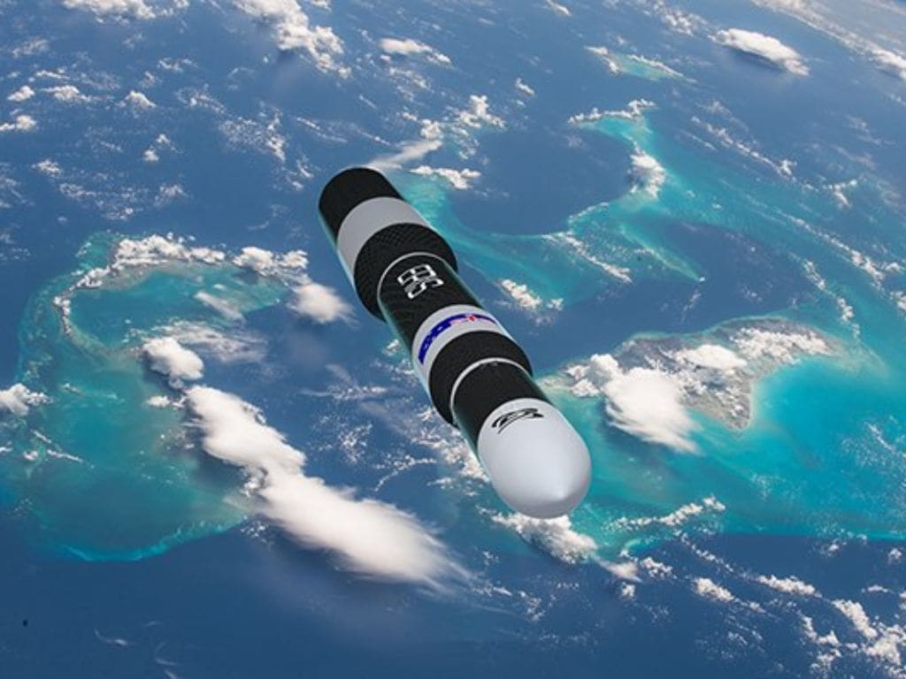 Computer-generated image of Gilmour Space's new rocket, Eris. Image credit: University of Queensland