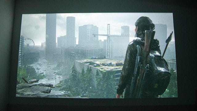 A scene from the video game The Last of Us Part II is displayed on a monitor. By Brian Finke © 2020 The New York Times