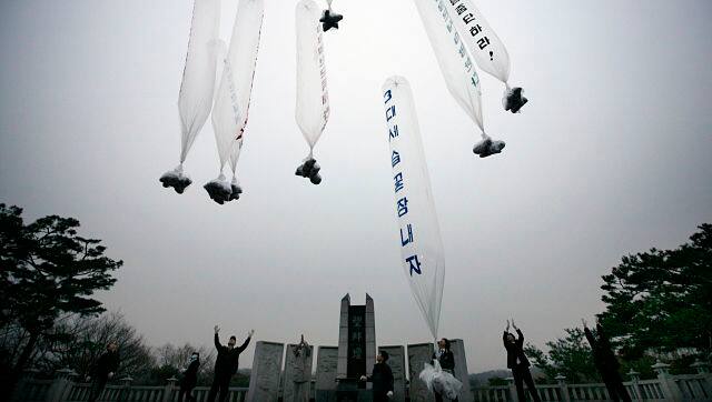 File image of a park in Imjingak, South Korea, upwind of the North Korean border, where activists led by Park Sang-hak (left) release balloons carrying leaflets criticising the North’s government. By Woohae Cho © 2020 The New York Times