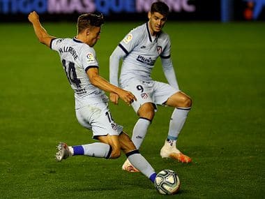 Atletico Madrid's Marcos Llorente in action against Osasuna. Image Courtesy: Twitter @atletienglish 