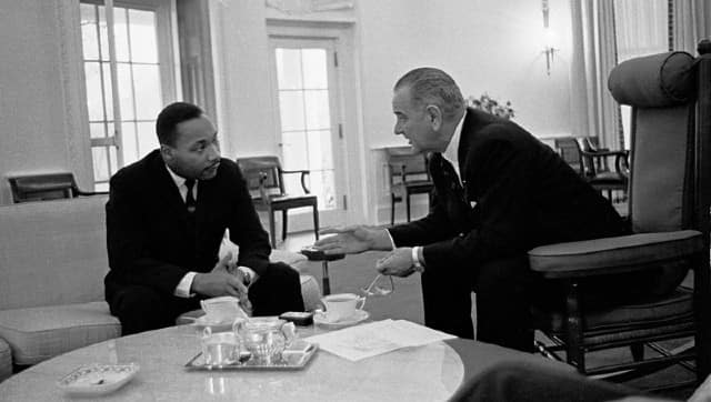 Martin Luther King Jr with then US president Lyndon B Johnson at the White House on 12 March 1963. Image courtesy: Lyndon Baines Johnson Library and Museum, WM