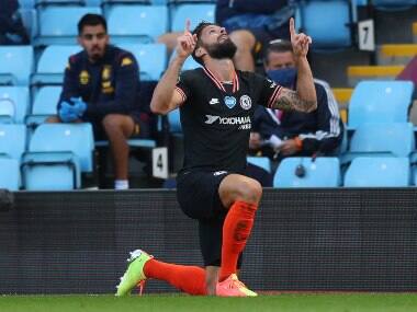 Olivier Giroud celebrates after scoring Chelsea's second goal. AP
