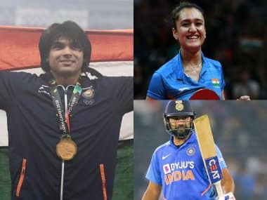 Neeraj Chopra, Manika Batra and Rohit Sharma. AFP/AP