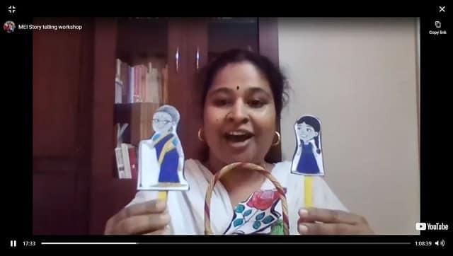 An educator conducts a storytelling workshop on YouTube at Mirra, Chennai.