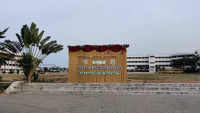 The decorated sign at the entrance reads ‘Welcome Home, District Kallakuruchi’. Image/Greeshma Kuthar