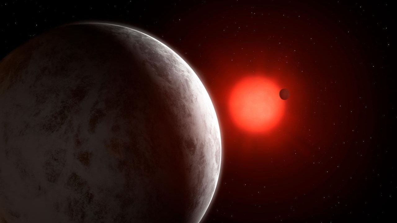 An artist's impression of the star Gliese 887 and its planetary system. Image credit: University of Göttingen